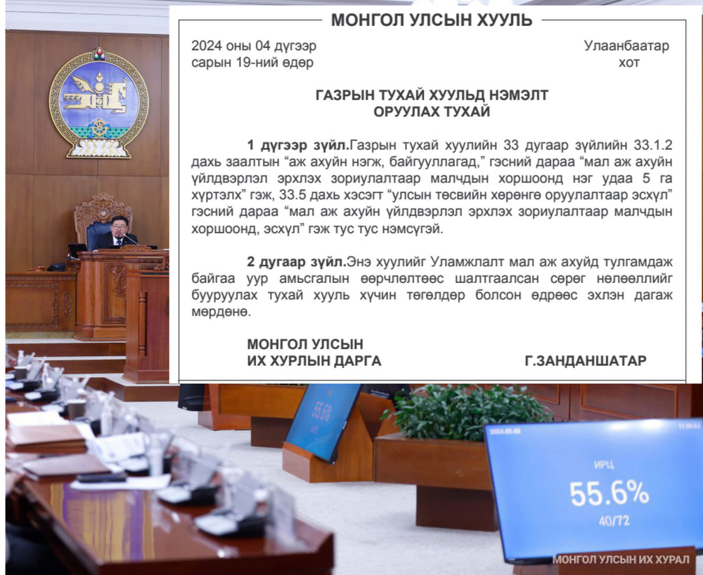 Газрын тухай хуулийг ингэж өөрчилжээ
